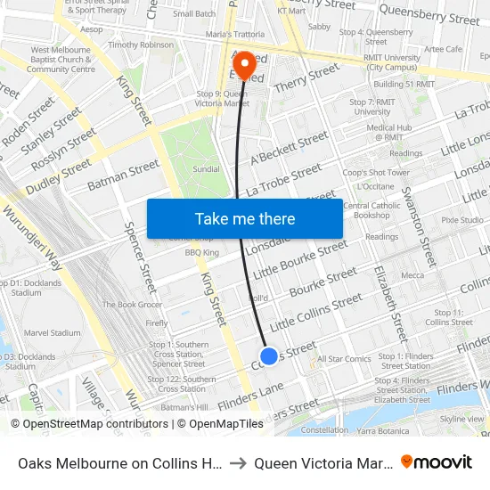 Oaks Melbourne on Collins Hotel to Queen Victoria Market map