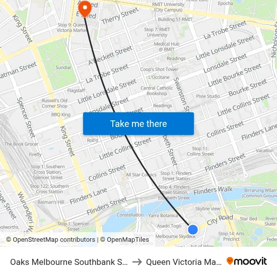 Oaks Melbourne Southbank Suites to Queen Victoria Market map