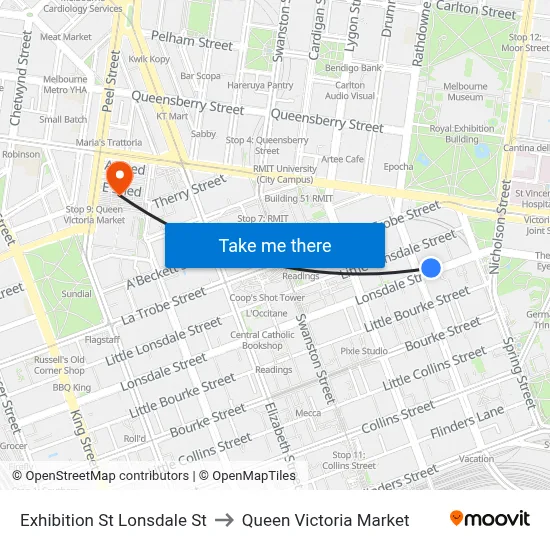 Exhibition St Lonsdale St to Queen Victoria Market map