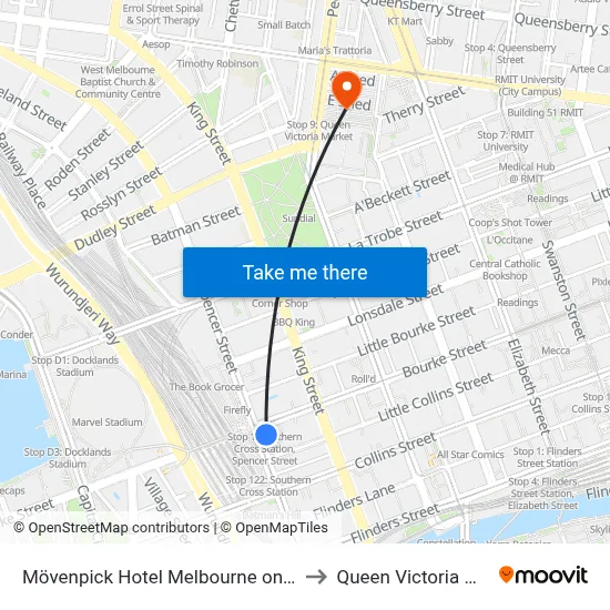 Mövenpick Hotel Melbourne on Spencer to Queen Victoria Market map