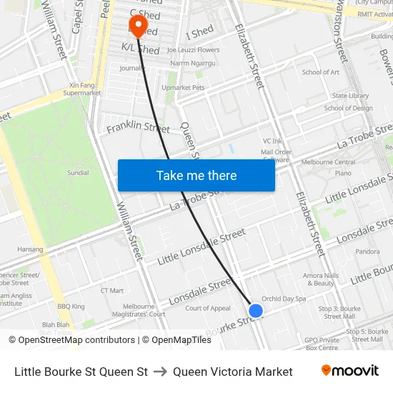 Little Bourke St Queen St to Queen Victoria Market map