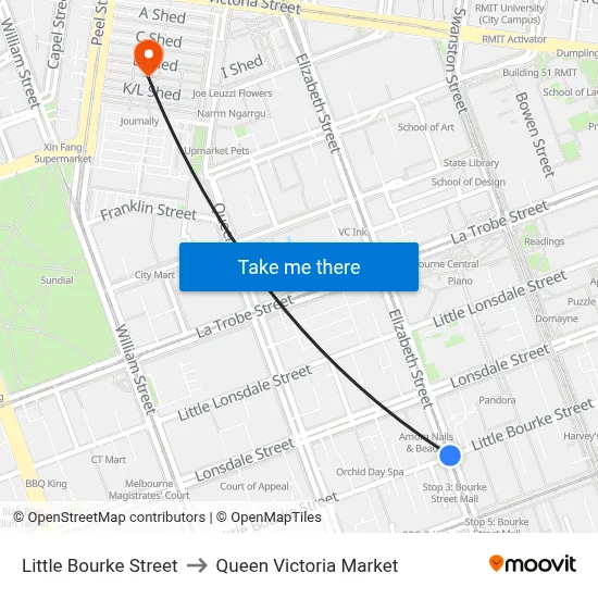 Little Bourke Street to Queen Victoria Market map