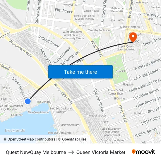 Quest NewQuay Melbourne to Queen Victoria Market map
