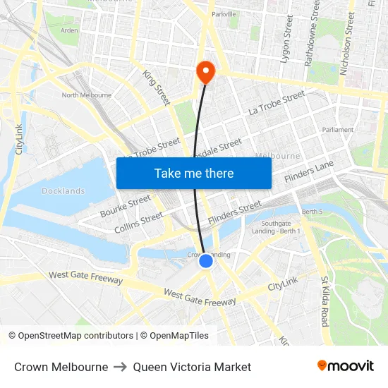 Crown Melbourne to Queen Victoria Market map