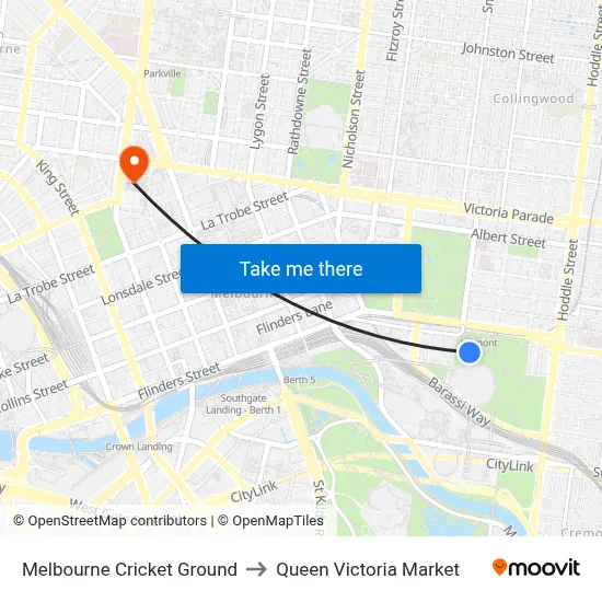 Melbourne Cricket Ground to Queen Victoria Market map