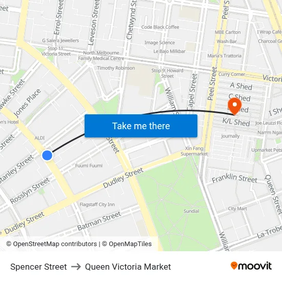 Spencer Street to Queen Victoria Market map