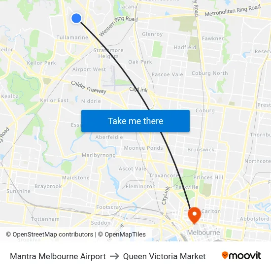 Mantra Melbourne Airport to Queen Victoria Market map
