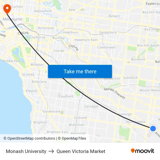 Monash University to Queen Victoria Market map