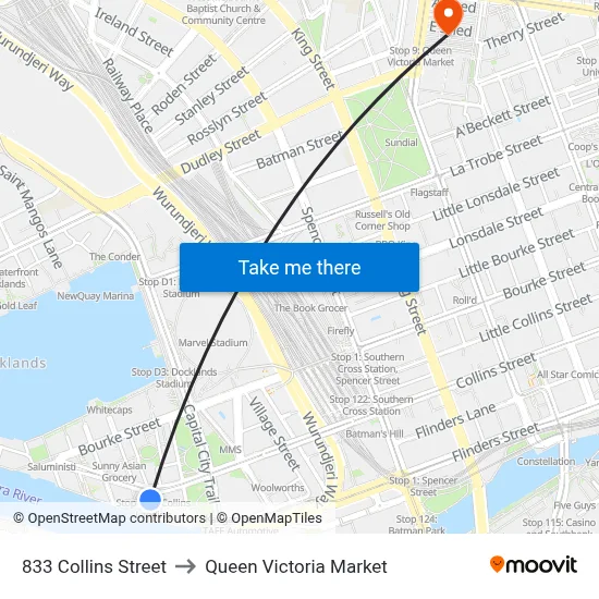 833 Collins Street to Queen Victoria Market map
