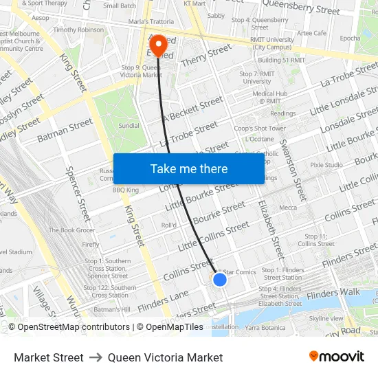 Market Street to Queen Victoria Market map