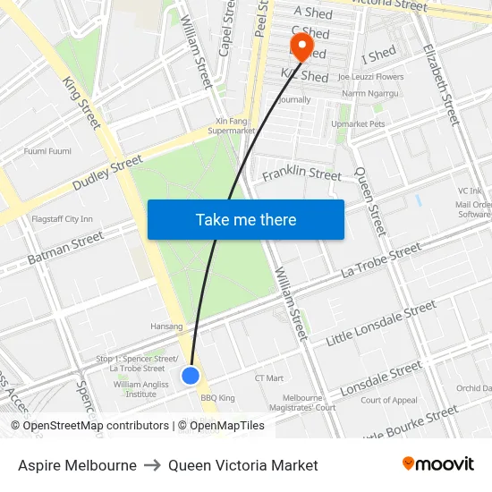 Aspire Melbourne to Queen Victoria Market map