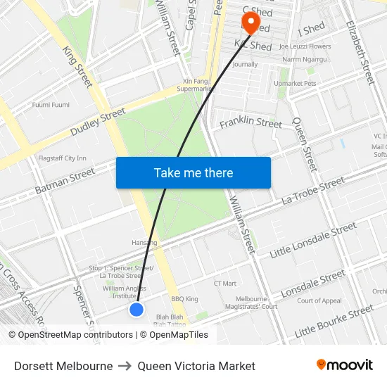 Dorsett Melbourne to Queen Victoria Market map