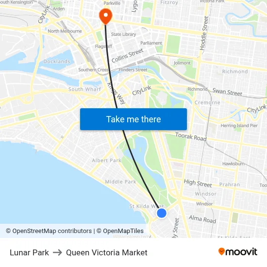 Lunar Park to Queen Victoria Market map