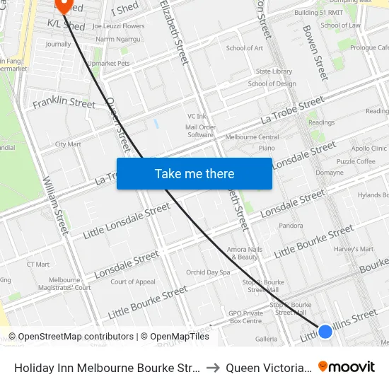Holiday Inn Melbourne Bourke Street Mall by Ihg to Queen Victoria Market map