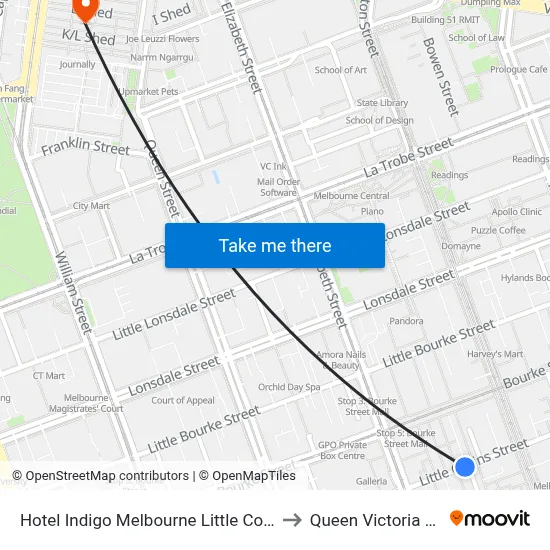 Hotel Indigo Melbourne Little Collins by Ihg to Queen Victoria Market map