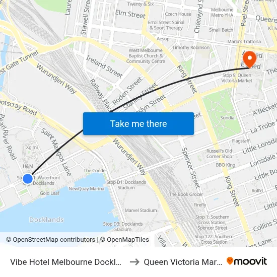 Vibe Hotel Melbourne Docklands to Queen Victoria Market map
