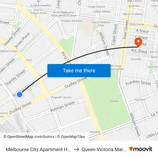 Melbourne City Apartment Hotel to Queen Victoria Market map