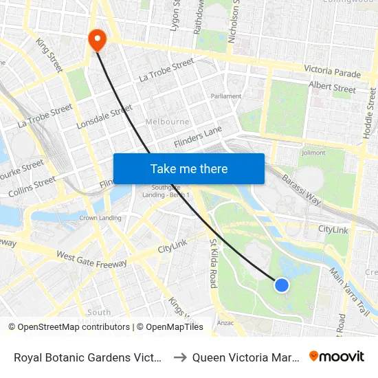 Royal Botanic Gardens Victoria to Queen Victoria Market map