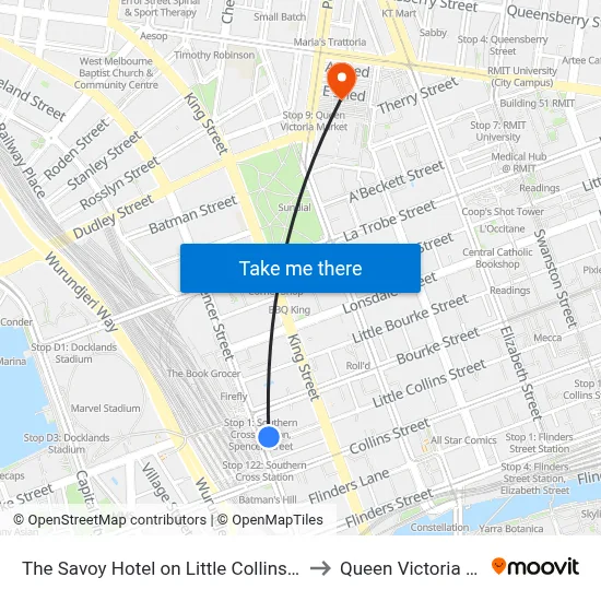 The Savoy Hotel on Little Collins Melbourne to Queen Victoria Market map