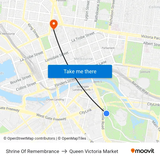 Shrine Of Remembrance to Queen Victoria Market map