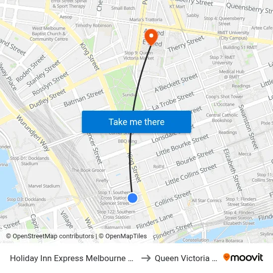 Holiday Inn Express Melbourne Little Collins to Queen Victoria Market map