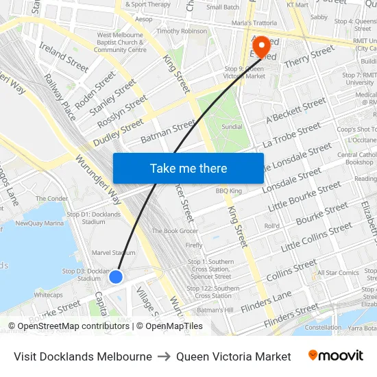 Visit Docklands Melbourne to Queen Victoria Market map