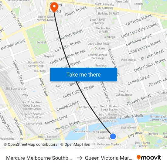 Mercure Melbourne Southbank to Queen Victoria Market map