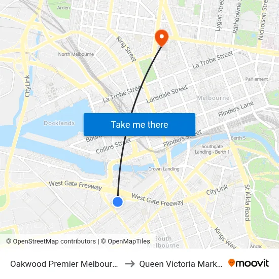 Oakwood Premier Melbourne to Queen Victoria Market map