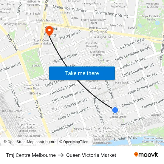 Tmj Centre Melbourne to Queen Victoria Market map