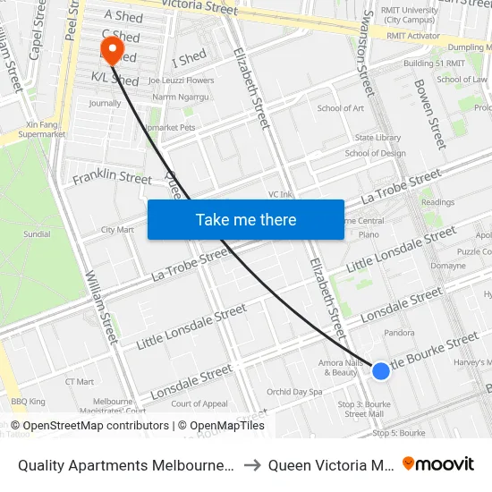 Quality Apartments Melbourne Central to Queen Victoria Market map