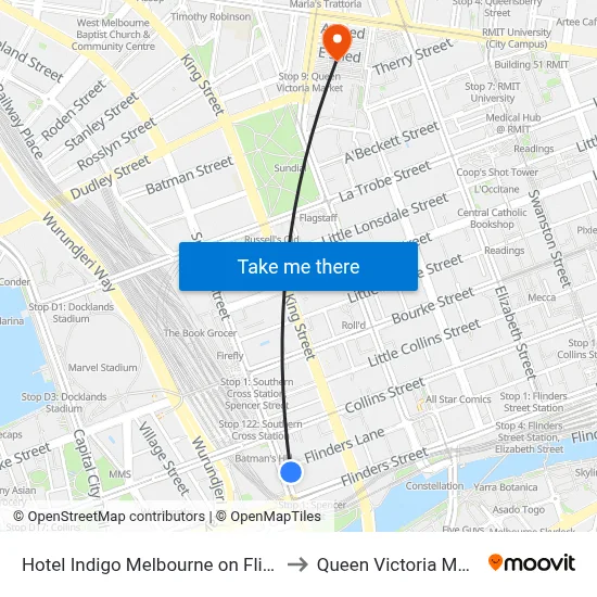 Hotel Indigo Melbourne on Flinders to Queen Victoria Market map