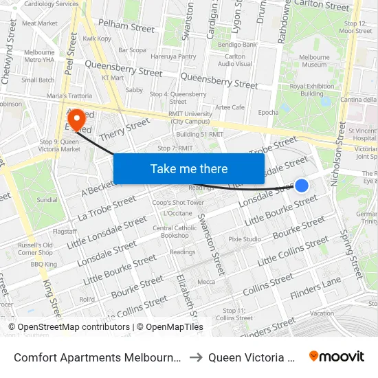 Comfort Apartments Melbourne Central to Queen Victoria Market map