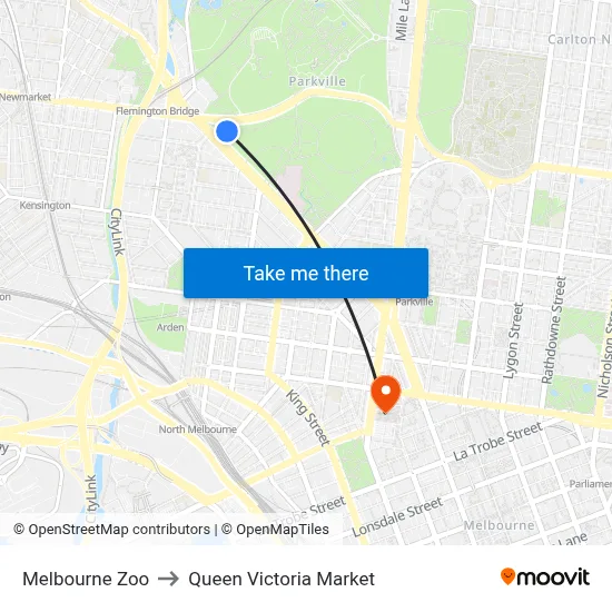 Melbourne Zoo to Queen Victoria Market map