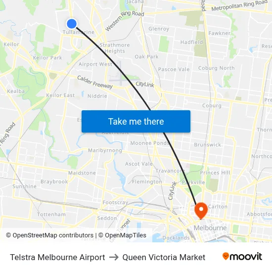 Telstra Melbourne Airport to Queen Victoria Market map