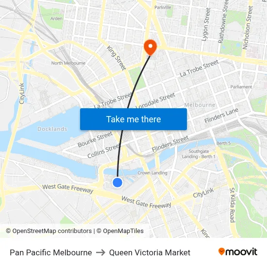 Pan Pacific Melbourne to Queen Victoria Market map