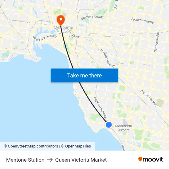 Mentone Station to Queen Victoria Market map
