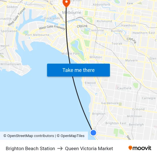 Brighton Beach Station to Queen Victoria Market map