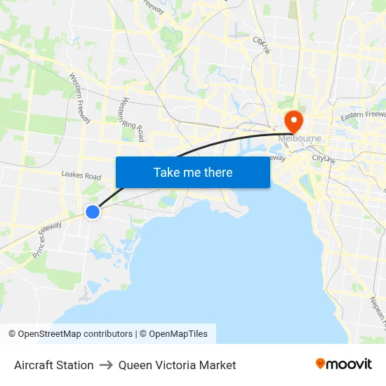 Aircraft Station to Queen Victoria Market map