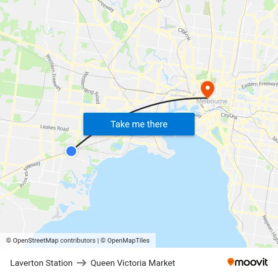 Laverton Station to Queen Victoria Market map