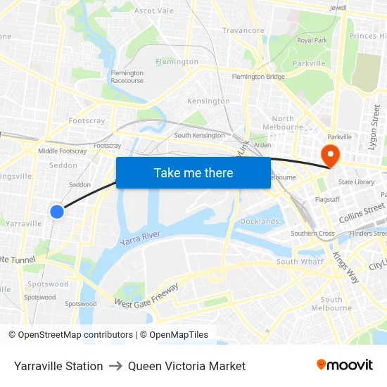 Yarraville Station to Queen Victoria Market map