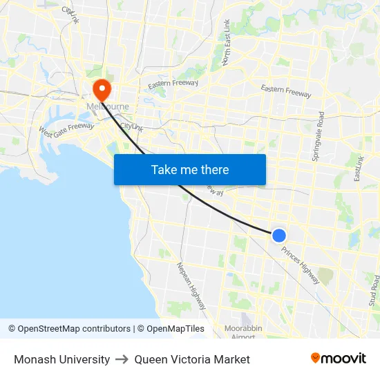 Monash University to Queen Victoria Market map