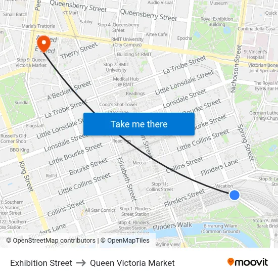 Exhibition Street to Queen Victoria Market map