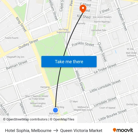 Hotel Sophia, Melbourne to Queen Victoria Market map