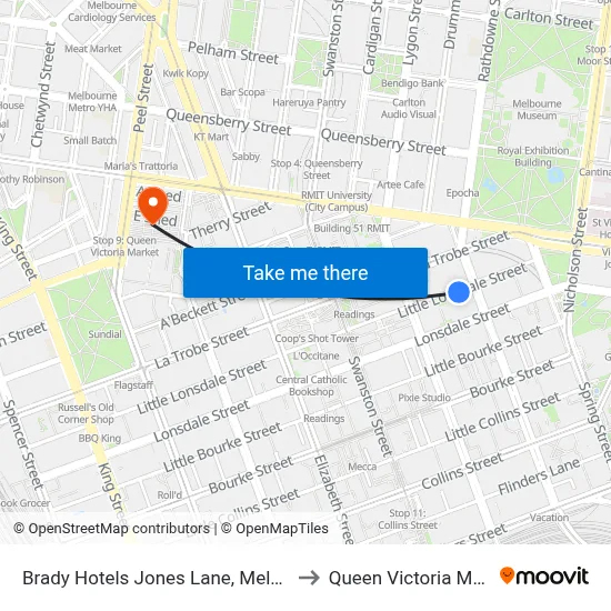 Brady Hotels Jones Lane, Melbourne to Queen Victoria Market map