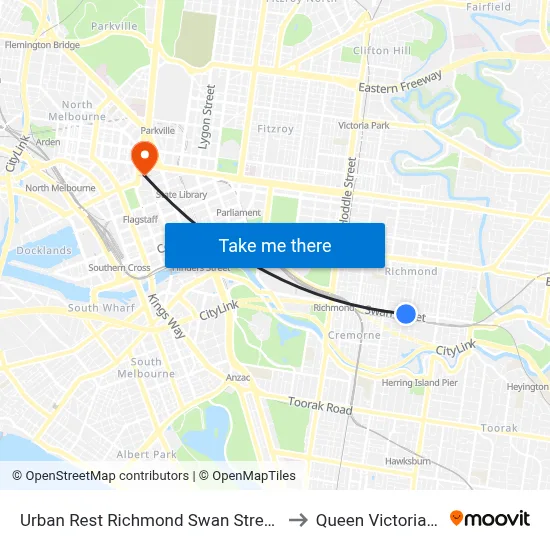 Urban Rest Richmond Swan Street, Melbourne to Queen Victoria Market map