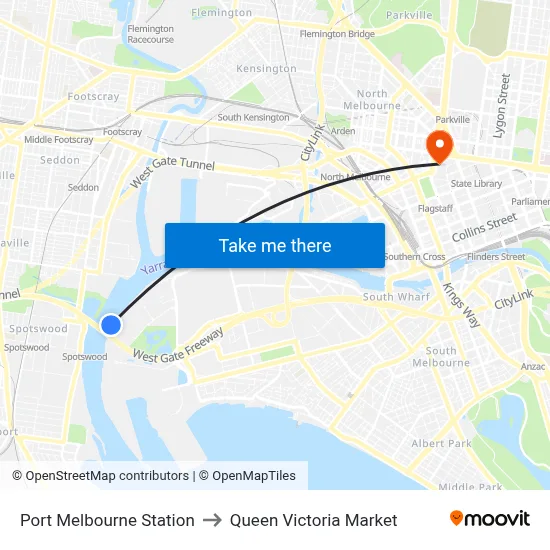 Port Melbourne Station to Queen Victoria Market map
