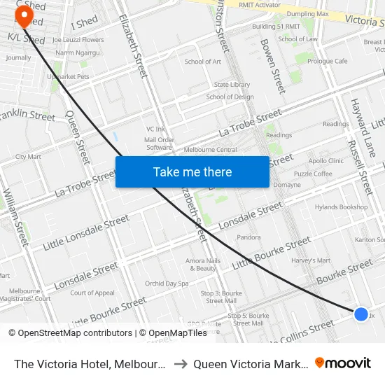 The Victoria Hotel, Melbourne to Queen Victoria Market map