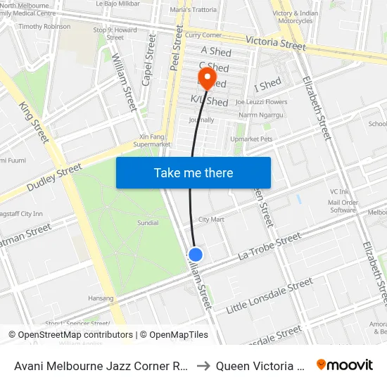 Avani Melbourne Jazz Corner Residences to Queen Victoria Market map