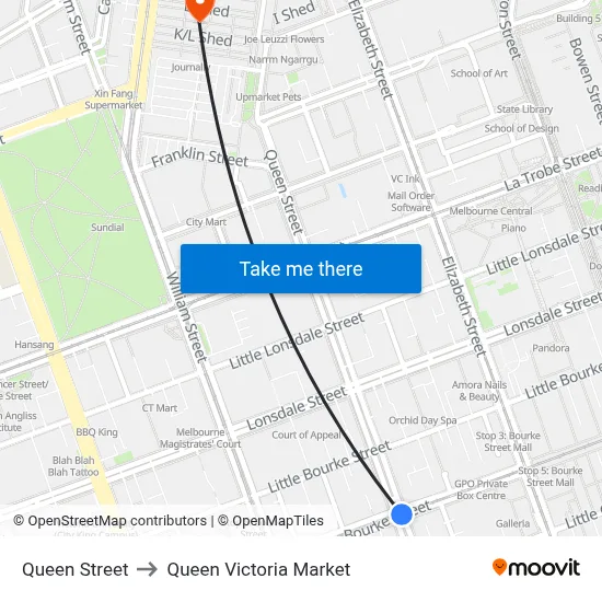 Queen Street to Queen Victoria Market map