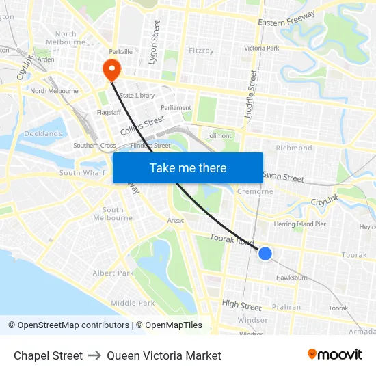 Chapel Street to Queen Victoria Market map